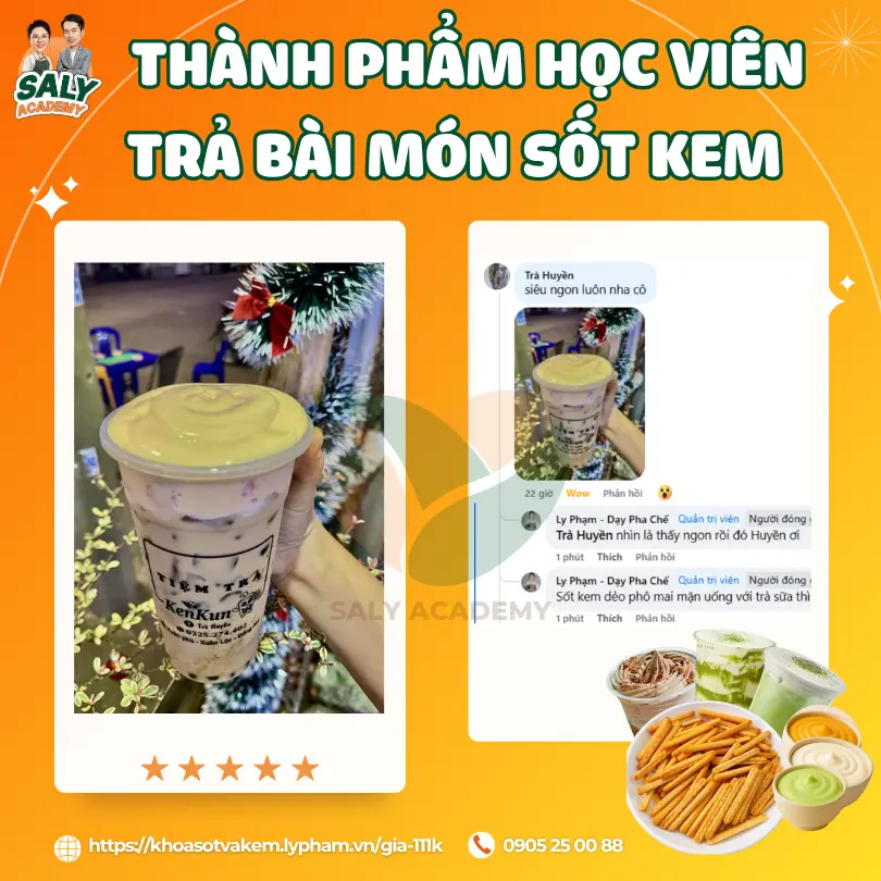 Ảnh chụp ly thức uống và phản hồi của học viên trong cộng đồng sau khóa học