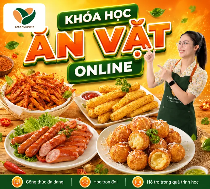 Các món ăn vặt trong khóa học: chân gà sả tắc, bắp xào, xoài lắc, khoai lang lắc phô mai