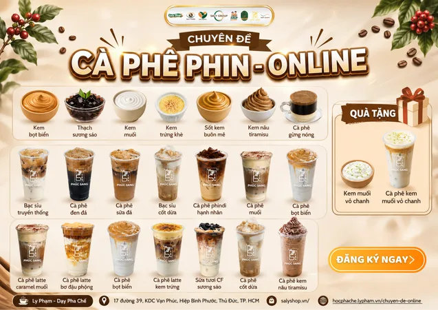 Bảng công thức cà phê phin đa dạng trong khóa học miễn phí