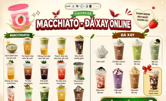 Menu các món Macchiato và Đá Xay trong khóa học