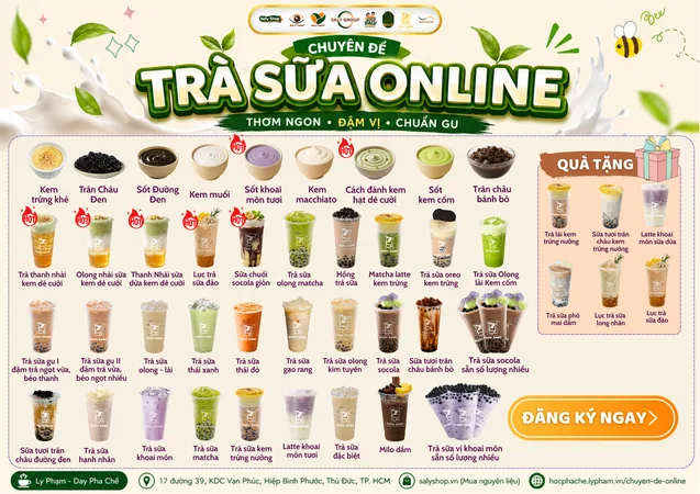 Bảng công thức trà sữa đa dạng trong khóa học miễn phí