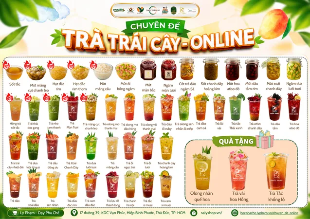 Bảng công thức trà trái cây đa dạng trong khóa học miễn phí