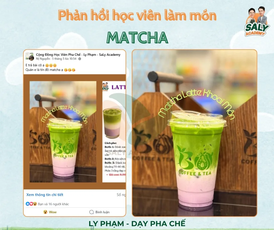 Học viên khóa matcha bán matcha latte tại quán