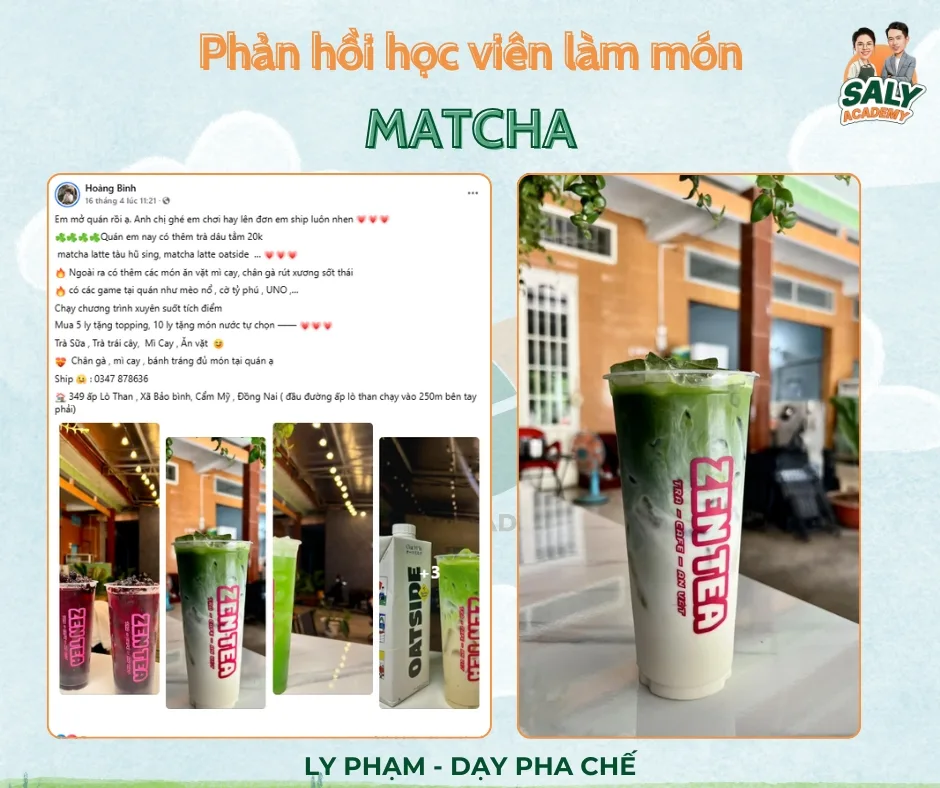 Sản phẩm matcha học viên tự làm và gửi phản hồi sau khóa học